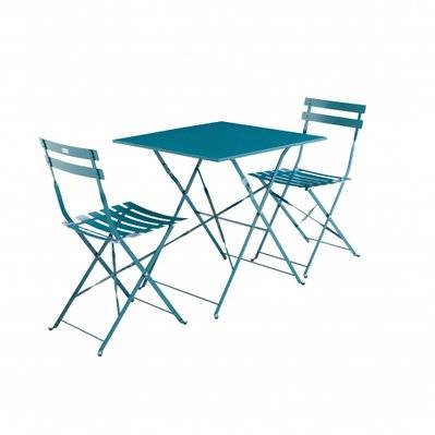 Salon de jardin bistrot pliable - Emilia carré bleu canard - Table carrée 70x70cm avec deux chaises pliantes. acier thermolaqué - 3760247266429 - 3760247266429