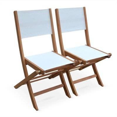Chaises de jardin en bois et textilène - Almeria blanc - 2 chaises pliantes en bois d'Eucalyptus  huilé et textilène - 3760247266993 - 3760247266993