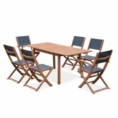 Salon de jardin en bois extensible - Almeria - Table 120/180cm avec rallonge. 2 fauteuils et 4 chaises. en bois d'Eucalyptus - 3760247263947 - 3760247263947
