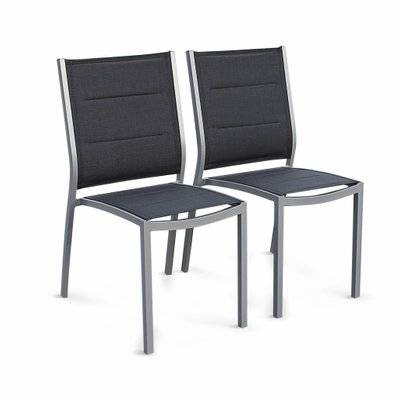 Lot de 2 chaises - Chicago / Odenton - Aluminium et textilène gris - 3760216537284 - 3760216537284