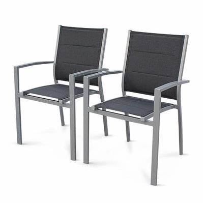 Lot de 2 fauteuils - Chicago / Odenton  - En aluminium gris et textilène gris foncé. empilables - 3760216537291 - 3760216537291