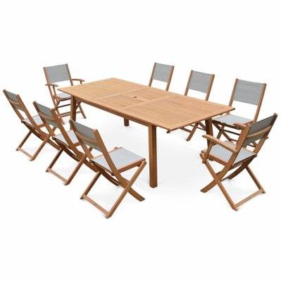 Salon de jardin en bois extensible - Almeria - Grande table 180/240cm avec rallonge. 2 fauteuils et 6 chaises. en bois - 3760247261837 - 3760247261837
