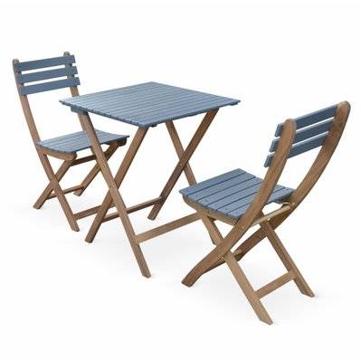 Table de jardin bistrot en bois 60x60cm - Barcelona Bois / Bleu -  pliante bicolore carrée en acacia avec 2 chaises pliables - 3760287181430 - 3760287181430