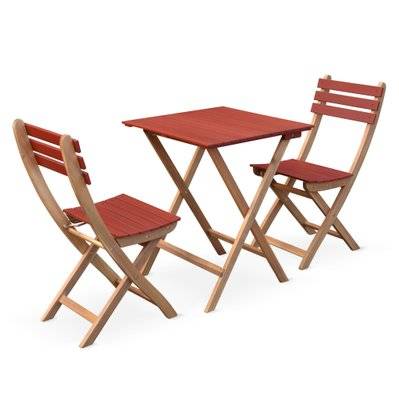 Table de jardin bistrot en bois 60x60cm - Barcelona Bois / Terracotta -  pliante bicolore carrée en acacia avec 2 chaises - 3760287181447 - 3760287181447