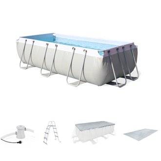 Kit piscine tubulaire rectangulaire Topaze grise 4x2m avec pompe de filtration bâche de protection tapis et échelle