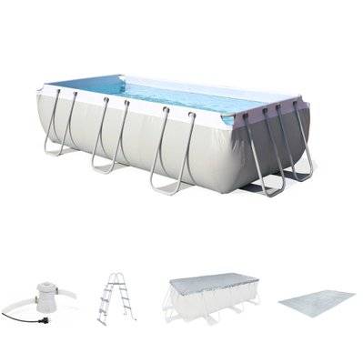 Kit piscine tubulaire rectangulaire Topaze grise 4x2m avec pompe de filtration bâche de protection tapis et échelle - 3760247261455 - 3760247261455