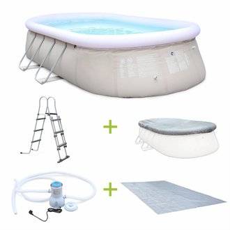 Kit piscine Onyx 5,4x3m gonflable grise, pompe de filtration, bâche de protection, tapis de sol et échelle