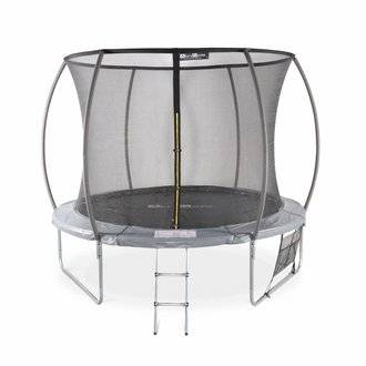 Trampoline Ø 305cm - Mars Inner XXL- trampoline de jardin gris avec filet de protection intérieur. échelle. bâche. filet pour