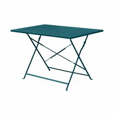 Table de jardin bistrot pliable - Emilia rectangle bleu canard- Table rectangle 110x70cm en acier thermolaqué - 3760287185483 - 3760287185483
