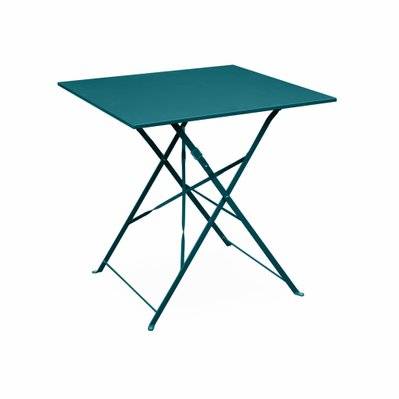 Table jardin bistrot pliable - Emilia carrée bleu canard- Table carrée 70x70cm en acier thermolaqué - 3760287185445 - 3760287185445