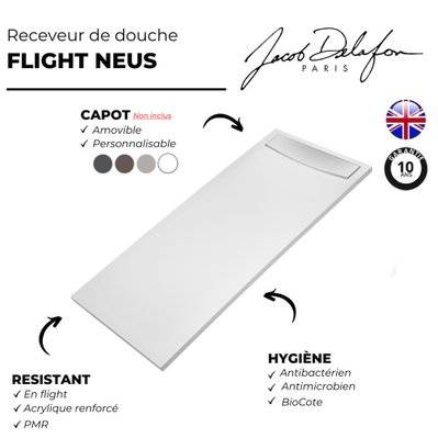 Receveur de douche antidérapant 160 x 80 JACOB DELAFON Flight Neus rectangle blanc - E66520-F-00 - 3440893925337
