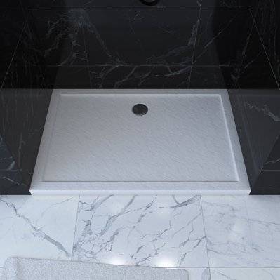 Receveur de douche a poser rectangle extra plat en acrylique renforcee blanc - finition pierre - FAC366 - 3700710238645