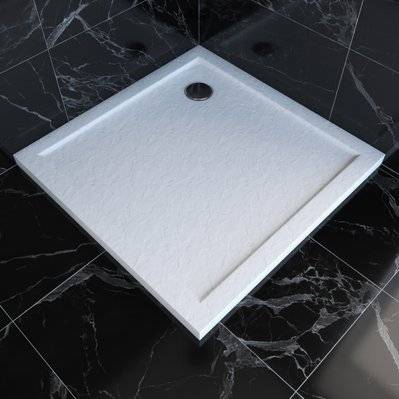 Receveur de douche a poser carre extra plat en acrylique renforcee blanc finition pierre - 90x90 cm - FAC363 - 3700710238676