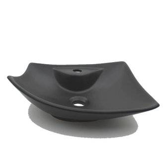 Vasque à Poser avec Plage de robinetterie - Céramique Noir Mat - 49x38 cm - Feuille