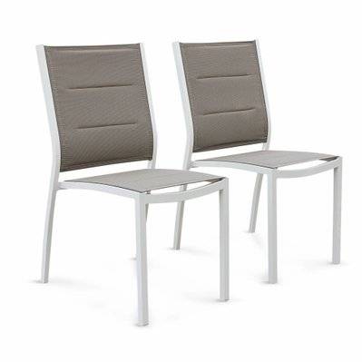 Lot de 2 chaises Chicago - Aluminium blanc et textilène taupe - 3760216539073 - 3760216539073