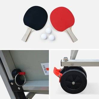 Table de ping pong OUTDOOR bleue - table pliable avec 2 raquettes et 3 balles pour utilisation extérieure