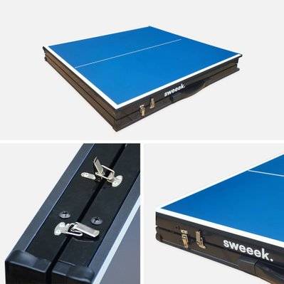 Mini table de ping pong 150x75cm - table pliable INDOOR bleue. avec 2 raquettes et 3 balles. valise de jeu pour utilisation - 3760247262087 - 3760247262087