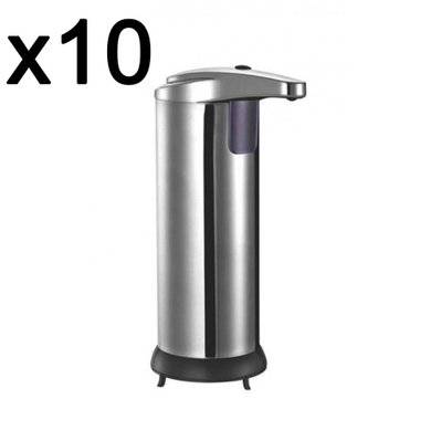 Lot de 10 Distributeurs automatiques de savon CLEANY Argent Acier 300ML - 10xBAT-01E - 3760093548076