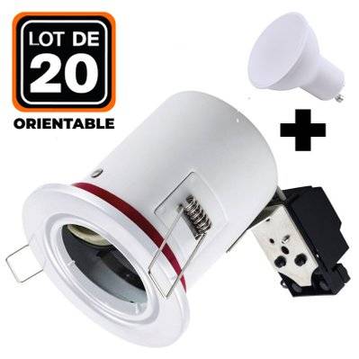 20 Spots BBC Orientable Blanc IP20 + Ampoule GU10 7W Blanc Neutre + Douille - 2018 - 7061117275883