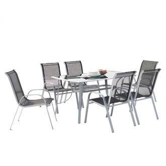 Ensemble table en aluminium + 6 chaises en acier Alassio 6