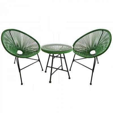 Salon de jardin 2 fauteuils oeuf + table basse vert ACAPULCO - 195076 - 3662819099254