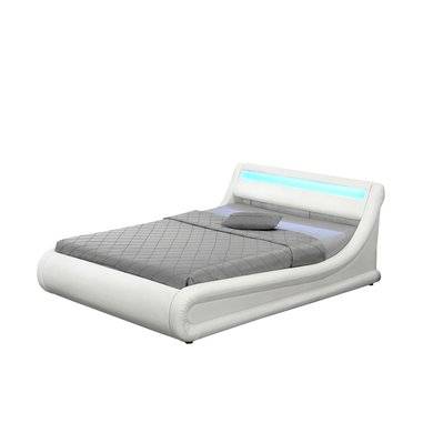 Cadre de lit en simili blanc avec rangements et LED intégrées 160x200 cm PORTLAND - 220498 - 3700998511300