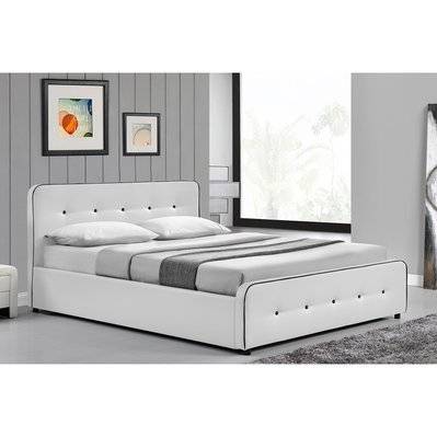 Cadre de lit capitonnée blanc avec coffre de rangement intégré 140x190 cm LONDON - 212780 - 3700998510655