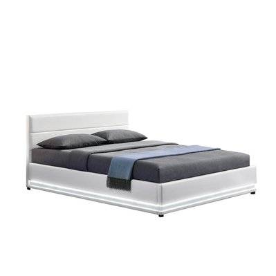 Cadre de lit en simili blanc avec rangements et LED intégrées 160x200 cm NEW YORK - 212779 - 3700998510624