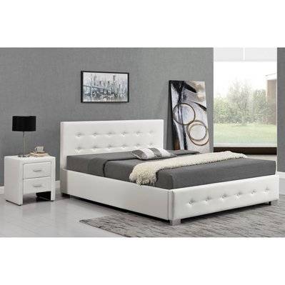 Cadre de lit capitonnée blanc avec coffre de rangement intégré 160x200 cm NEWINGTON - 210771 - 3662819237403