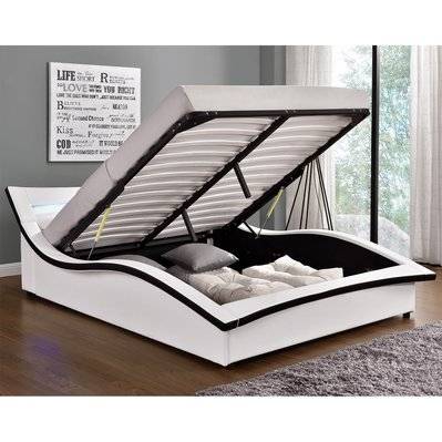 Cadre de lit en simili blanc avec coffre et LED intégrées 160x200 cm CAMDEN - 202030 - 3662819149416