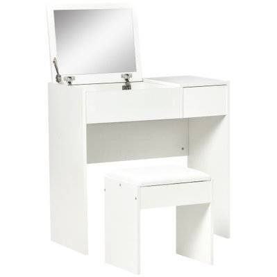 Coiffeuse design miroir escamotable, tiroir, coffre + tabouret - 831-194WT - 3662970029718