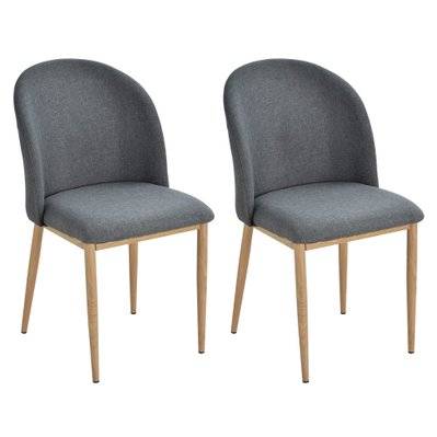 Lot de 2 chaises salon design scandinave dim. 50L x 58l x 85H cm lin métal imitation bois - 835-129GY - 3662970072684