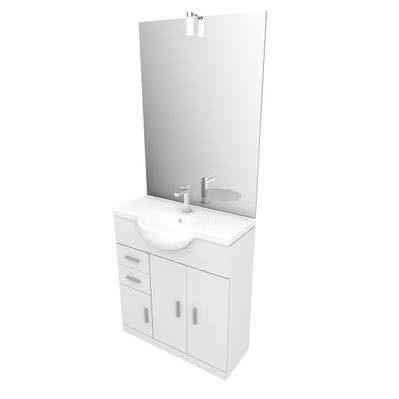 Meuble salle de bain blanc 80 cm sur pied + vasque ceramique blanche + miroir led - LAV301 - 3700710218180