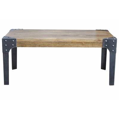 Table basse rectangulaire industrielle bois manguier massif et métal noir L100 cm MADISON - L100xP60xH40 - 47293 - 3662275110425