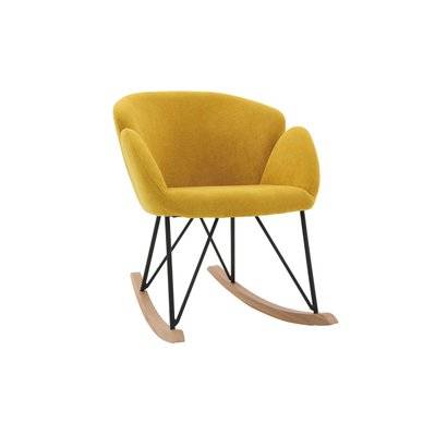 Rocking chair en tissu effet velours jaune moutarde, métal noir et bois clair RHAPSODY - - 46904 - 3662275104684