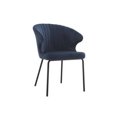 Chaise design en tissu velours bleu foncé et métal noir REQUIEM - - 44458 - 3662275097573
