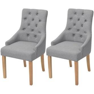 Lot de deux chaises de salle à manger bois de chêne tissu gris clair 1902143