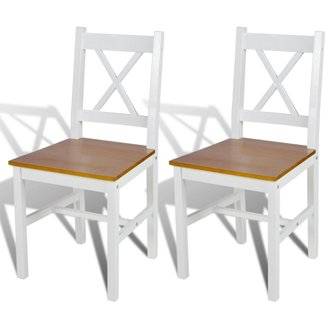 Lot de 2 chaises de salle à manger classique en bois blanc et naturel 1902058