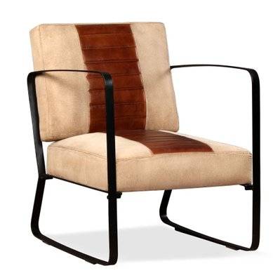 Fauteuil chaise siège lounge design club sofa salon de salon cuir véritable et toile marron 1102321 - 1102321 - 3000149857258