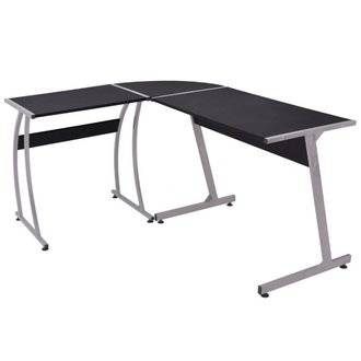 Bureau table meuble travail informatique de coin en forme de L noir 0502081