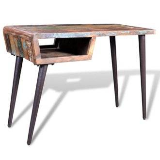 Bureau table meuble travail informatique avec pieds en fer bois de récupération 0502066