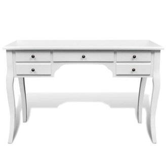 Bureau table meuble travail informatique français en bois avec pieds courbés et 5 tiroirs 0502073