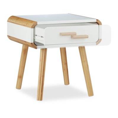 Table de chevet tiroir table console blanc et bois naturel 13_0002699 - 13_0002699 - 3000121808988