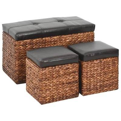 Banquette pouf tabouret meuble banc avec 2 poufs jacinthe d'eau marron et noir 3002179 - 3002179 - 3001448868150