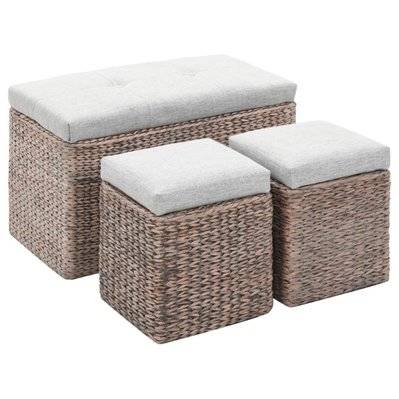 Banquette pouf tabouret meuble banc avec 2 poufs jacinthe d'eau gris 3002169 - 3002169 - 3001450613199