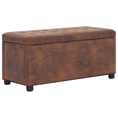 Banquette pouf tabouret meuble pouf de rangement 87 5 cm marron synthétique daim 3002197 - 3002197 - 3000144692441