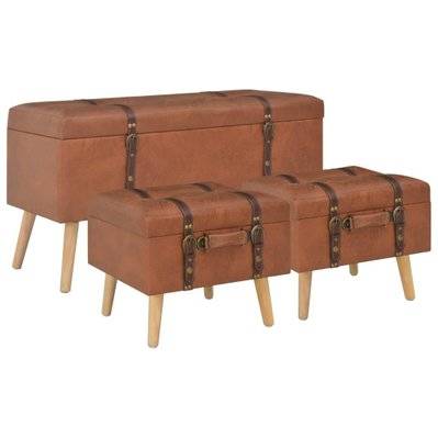 Banquette pouf tabouret meuble tabourets de rangement 3 pcs synthétique marron 3002124 - 3002124 - 3001456423976