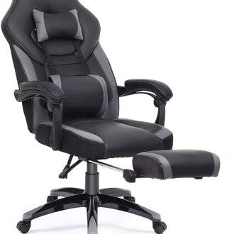 Fauteuil chaise de bureau gaming gamer avec coussin noir gris 12_0000400