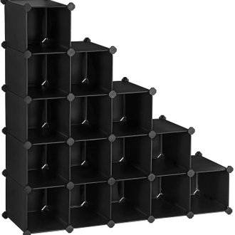 Rangement chaussures à emboîtement rectangulaire modulable avec 15 casiers meuble cubes noir 12_0000688
