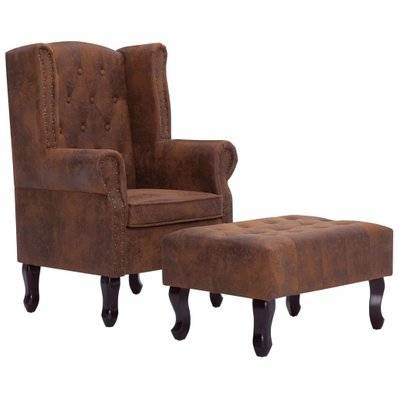 Fauteuil chaise siège lounge design club sofa salon chesterfield et repose-pieds marron synthétique daim 1102228/3 - 1102228/3 - 3000141782725